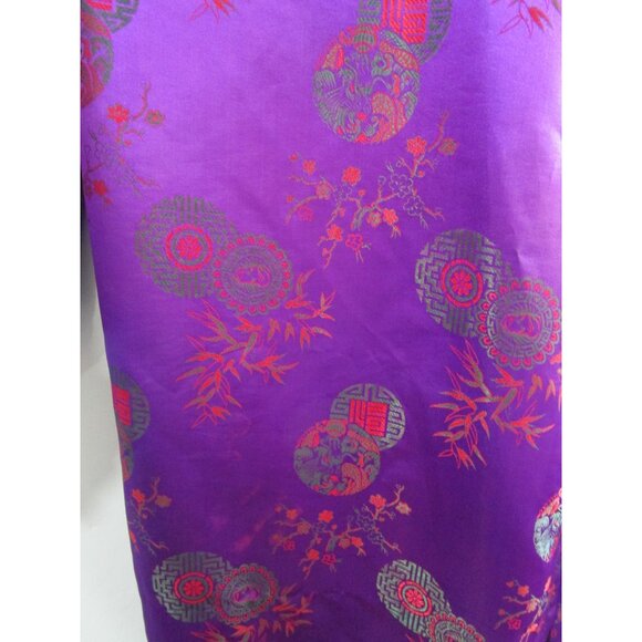 Asian Inspired Tie Front Kimono Robe Purple Red Green Brocade Damask Damage L XL - Picture 16 of 16